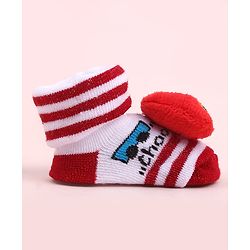 Cute Walk by Babyhug Sock Shoes With Stripes Vehicles Design & Applique - Multicolour