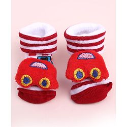 Cute Walk by Babyhug Sock Shoes With Stripes Vehicles Design & Applique - Multicolour