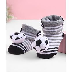 Cute Walk by Babyhug Sock Shoes With Stripes & Football Applique - Multicolour