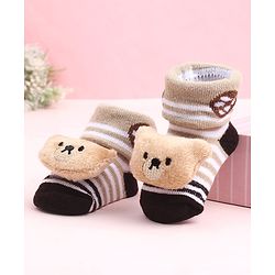 Cute Walk by Babyhug Sock Shoes With Stripes & Animal Applique - Multicolour