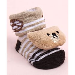 Cute Walk by Babyhug Sock Shoes With Stripes & Animal Applique - Multicolour