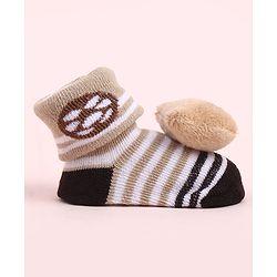 Cute Walk by Babyhug Sock Shoes With Stripes & Animal Applique - Multicolour