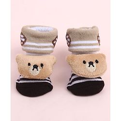 Cute Walk by Babyhug Sock Shoes With Stripes & Animal Applique - Multicolour