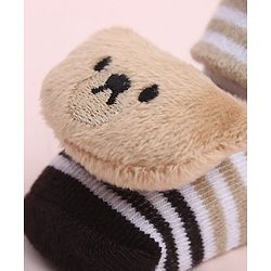 Cute Walk by Babyhug Sock Shoes With Stripes & Animal Applique - Multicolour