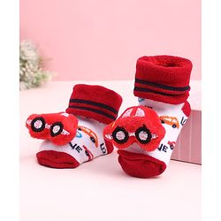 Cute Walk by Babyhug Sock Shoes With Car Applique & Stripes Design - Multicolour