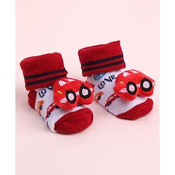 Cute Walk by Babyhug Sock Shoes With Car Applique & Stripes Design - Multicolour
