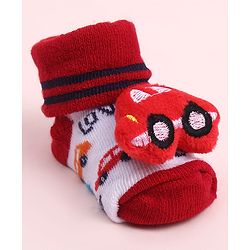 Cute Walk by Babyhug Sock Shoes With Car Applique & Stripes Design - Multicolour