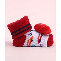 Cute Walk by Babyhug Sock Shoes With Car Applique & Stripes Design - Multicolour