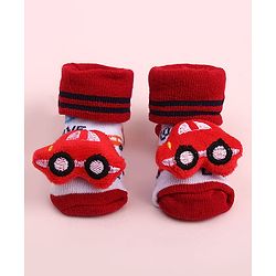 Cute Walk by Babyhug Sock Shoes With Car Applique & Stripes Design - Multicolour