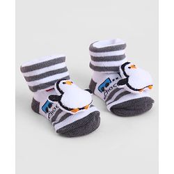 Cute Walk by Babyhug Sock Shoes With Penguin Applique & Vehicles Design & Stripes - Multicolour