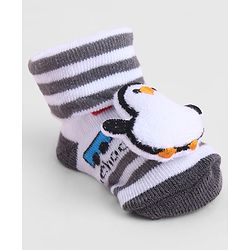 Cute Walk by Babyhug Sock Shoes With Penguin Applique & Vehicles Design & Stripes - Multicolour