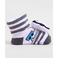 Cute Walk by Babyhug Sock Shoes With Penguin Applique & Vehicles Design & Stripes - Multicolour