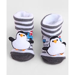 Cute Walk by Babyhug Sock Shoes With Penguin Applique & Vehicles Design & Stripes - Multicolour
