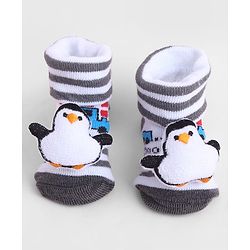 Cute Walk by Babyhug Sock Shoes With Penguin Applique & Vehicles Design & Stripes - Multicolour