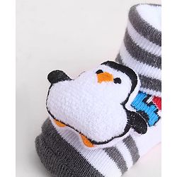 Cute Walk by Babyhug Sock Shoes With Penguin Applique & Vehicles Design & Stripes - Multicolour