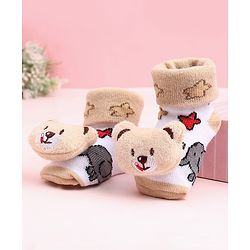 Cute Walk by Babyhug Sock Shoes With Animal Applique & Star Design - Multicolour