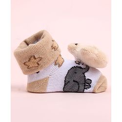 Cute Walk by Babyhug Sock Shoes With Animal Applique & Star Design - Multicolour