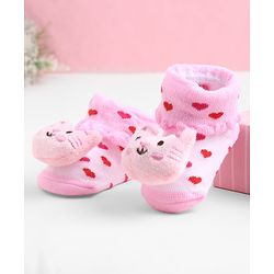 Cute Walk by Babyhug Sock Shoes With Animal Applique & Hearts Design - Multicolour