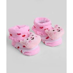 Cute Walk by Babyhug Sock Shoes With Animal Applique & Hearts Design - Multicolour