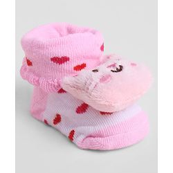 Cute Walk by Babyhug Sock Shoes With Animal Applique & Hearts Design - Multicolour