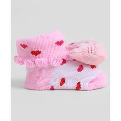 Cute Walk by Babyhug Sock Shoes With Animal Applique & Hearts Design - Multicolour