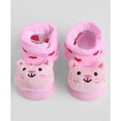 Cute Walk by Babyhug Sock Shoes With Animal Applique & Hearts Design - Multicolour