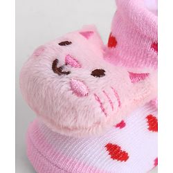 Cute Walk by Babyhug Sock Shoes With Animal Applique & Hearts Design - Multicolour