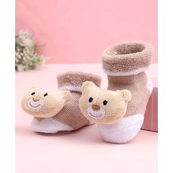 Cute Walk by Babyhug Sock Shoes With Bear Applique  - Multicolour
