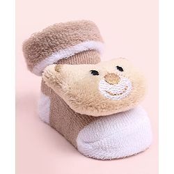 Cute Walk by Babyhug Sock Shoes With Bear Applique  - Multicolour