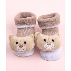 Cute Walk by Babyhug Sock Shoes With Bear Applique  - Multicolour