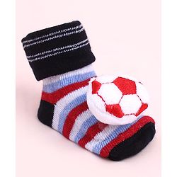 Cute Walk by Babyhug Sock Shoes With Football Applique & Stripes Design - Multicolour