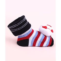 Cute Walk by Babyhug Sock Shoes With Football Applique & Stripes Design - Multicolour