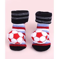 Cute Walk by Babyhug Sock Shoes With Football Applique & Stripes Design - Multicolour