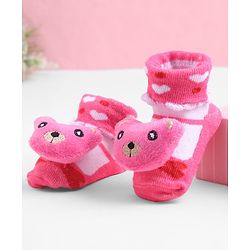 Cute Walk by Babyhug Sock Shoes With Animal Applique & Hearts Design - Multicolour