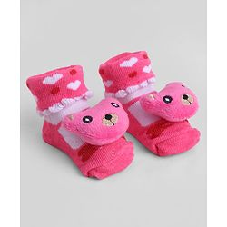 Cute Walk by Babyhug Sock Shoes With Animal Applique & Hearts Design - Multicolour