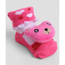 Cute Walk by Babyhug Sock Shoes With Animal Applique & Hearts Design - Multicolour