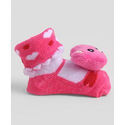 Cute Walk by Babyhug Sock Shoes With Animal Applique & Hearts Design - Multicolour