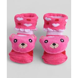 Cute Walk by Babyhug Sock Shoes With Animal Applique & Hearts Design - Multicolour