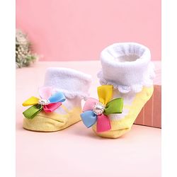 Cute Walk by Babyhug Socks Shoes With Floral Applique - Multicolor