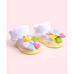 Cute Walk by Babyhug Socks Shoes With Floral Applique - Multicolor
