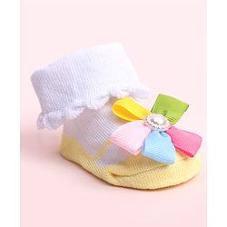 Cute Walk by Babyhug Socks Shoes With Floral Applique - Multicolor