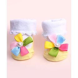 Cute Walk by Babyhug Socks Shoes With Floral Applique - Multicolor