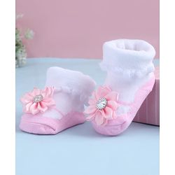 Cute Walk by Babyhug Sock Shoes With Floral Applique - Multicolour