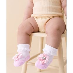Cute Walk by Babyhug Sock Shoes With Floral Applique - Multicolour
