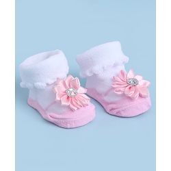 Cute Walk by Babyhug Sock Shoes With Floral Applique - Multicolour