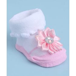 Cute Walk by Babyhug Sock Shoes With Floral Applique - Multicolour