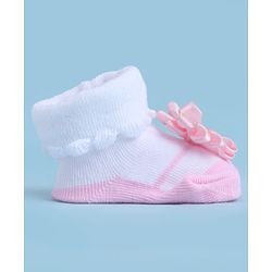 Cute Walk by Babyhug Sock Shoes With Floral Applique - Multicolour
