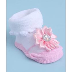 Cute Walk by Babyhug Sock Shoes With Floral Applique - Multicolour