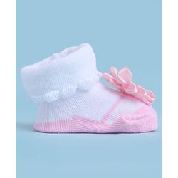Cute Walk by Babyhug Sock Shoes With Floral Applique - Multicolour