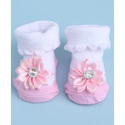 Cute Walk by Babyhug Sock Shoes With Floral Applique - Multicolour